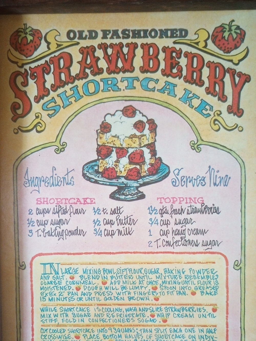 Strawberry Shortcake Recipe Kitchen Art Wall Plaque. Red Green Blue Pink Brown - Picture 2 of 4